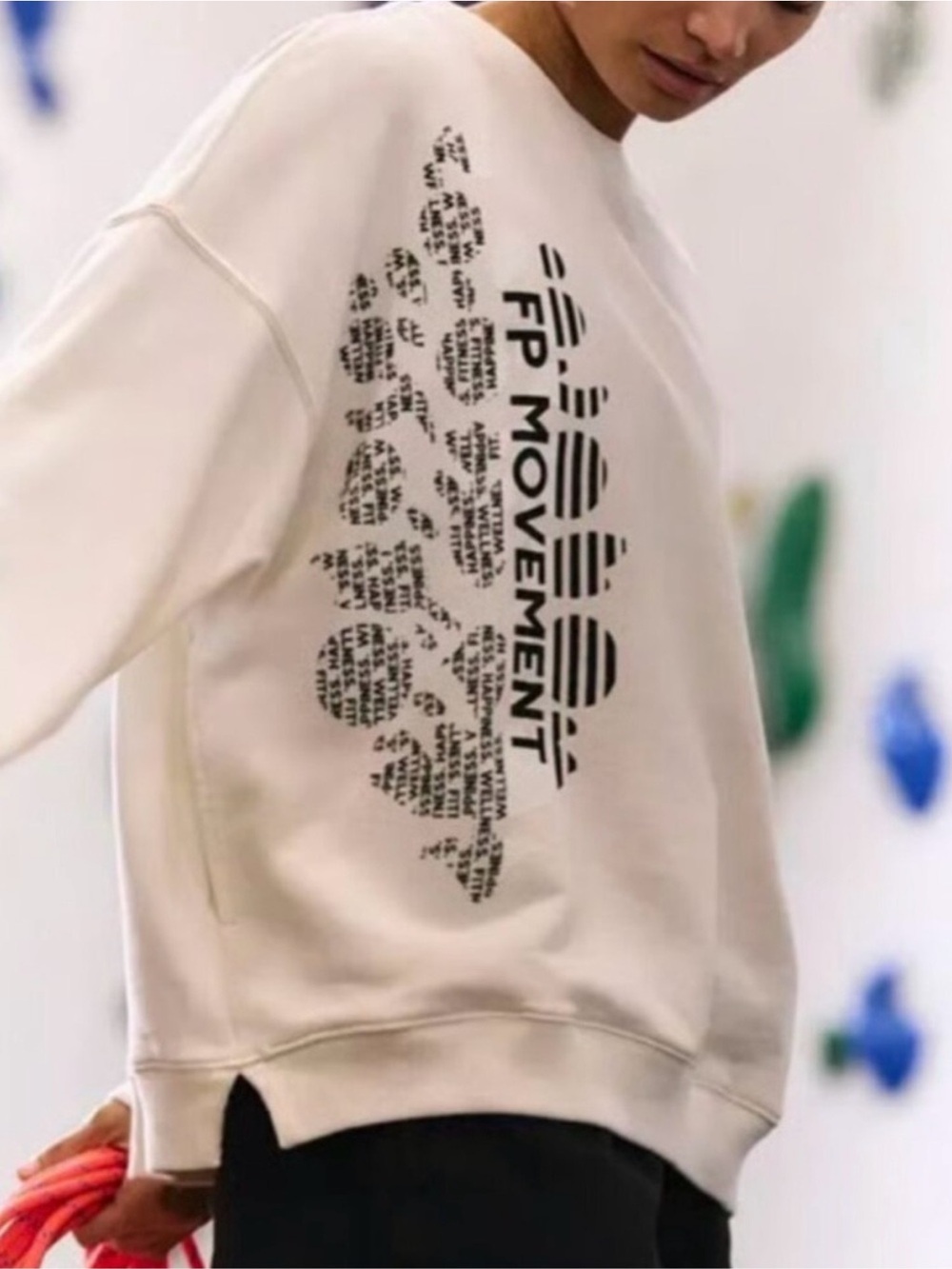 NWT FP Movement/ Free People All Star Logo Sweatshirt/ Ivory Black Combo